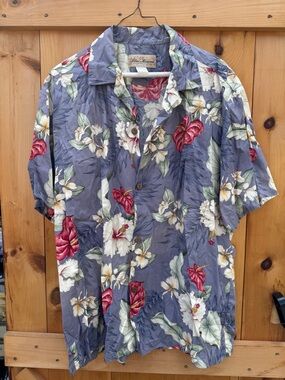 Blue Floral Short-Sleeve Camp Shirt by